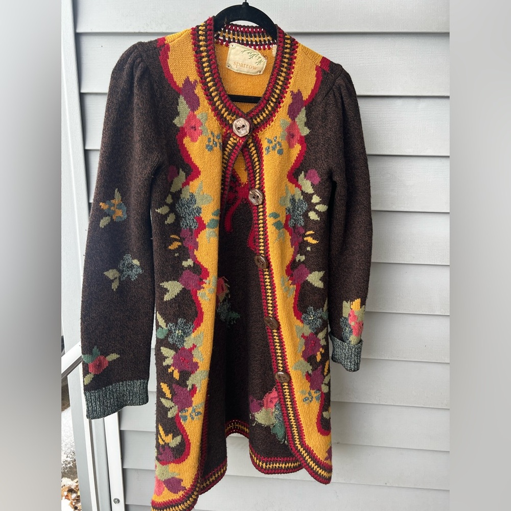 Anthropologie Sparrow lambswool Floral Cardigan, size M
